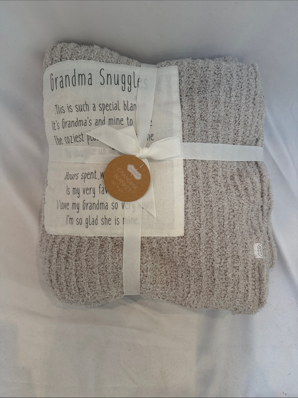 Mud Pie Cozy 'Grandma Snuggles' Waffle Knit Throw - Light Taupe
